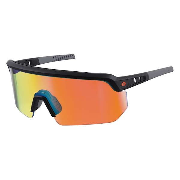 Safety Glasses, Matte Black Frame, Orange Mirror Lens